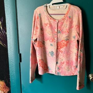 Anthropologie  Vintage Floral Knit Cardigan Sweater XL